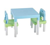 Aramox Juego de Mesa y Silla para Niños Escritorio de Estudio de Plástico PP con 2 Sillas Bordes Lisos Fácil Montaje para Niños Pequeños y Que Aprenden a Dibujar Jugando en Casa Azul Verde (Azul
