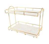 Aramox Organizador De Mostrador De Baño, Estante De Maquillaje De 2 Niveles, Diseño De Hierro Blanco Dorado, Solución De Almacenamiento Multiusos para Cosméticos Y Toallas (L) (L)