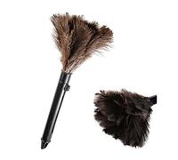 Aramox Plumero de Plumas de Pollo Marrón Mini Cepillo para Polvo 16.14 Pulgadas ABS Lavable Portátil Compacto para Limpieza del Hogar Estantes Persianas Teclado Interior del Coche