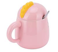 Aramox Taza de Cerámica con Tapa y Cuchara Taza de café de Leche de Cerámica y Acero Inoxidable de 450 Ml con Asa para el Hogar, Oficina, Cafetería, Viajes Escolares (Cuchara de la suerte rosa con