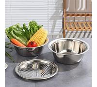 Aramox Trituradora de Verduras, Juego de Lavabo de Acero Inoxidable con Cesta de Escurridor, Utensilios de Cocina de 3 Piezas 28 X 19 X 12 Cm para Lavar, Triturar y Cortar Verduras Frutas Arroz (3)
