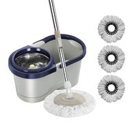 Arandelas automáticas - eficiente de limpieza de suelos con cubo de cuajada, juego giratorio que ahorra mano de obra, cabezales de recarga de microfibra de microfibra resistente, cesta de