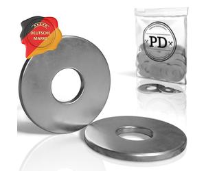 Arandelas planas grandes M12 de acero inoxidable – para carrocería, 100 unidades – tamaño M12 x 37 mm, color plateado
