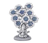 Árbol de la Suerte con diseño de Flores de Mal de Ojo con Ganesha, Elefante hindú Plateado, Estatua de Dios, hogar, Oficina, Feng Shui, Adorno de protección, Regalo de bendición
