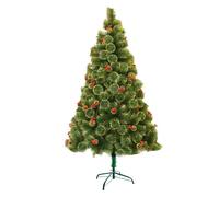 Árbol de Navidad Artificial Decorado 120-180cm con Efecto de Nieve y Conos de Pino Decorativos, Bayas Rojas - Soporte Metálico - Instalación Fácil y Rápida.