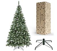 Árbol de Navidad artificial premium Springos® de 250 cm, con forma de abeto "diamante", adornado con nieve artificial y piñas reales, para un aspecto invernal auténtico