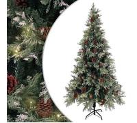 Árbol De Navidad Con Luces Y Piñas Pvc Pe Verde Y Blanco 225 Cm Vidaxl