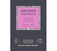 Arches Bloc encolado Aquarelle 100% Satin 300 g A4 12 hojas Blanco natural