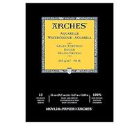 Arches Bloc para acuarela pegada, 1 lado (15 hojas) - Grano Torchon - Blanco natural 185 g/m² - A4