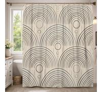 Arches - Cortina de ducha extralarga, moderna, minimalista, líneas de círculos, ninguno beige, poliéster, impermeable, cortinas de ducha para baño, bañera, apartamento, decoración de 72 x 96 pulgadas