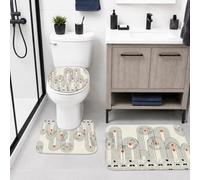 Arches - Juego de alfombras de baño de 3 piezas, modernas y contemporáneas líneas de círculos, N/A, color negro, alfombras de baño esenciales para dormitorio, en forma de U, para decoración de baño