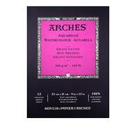 Arches - Papel de acuarela, bloc 12 hojas engomado 1 lado, grano satinado, 300 g/m², 23 x 31 cm