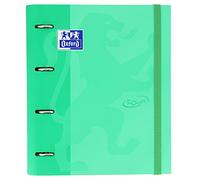 Archivador 4 anillas con recambio y goma Oxford Europeanbinder, TOUCH. Tapa Extradura A4+ con Recambio 100 Hojas, Cuadrícula 5x5, Color Ice Mint