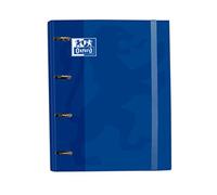 Archivador 4 anillas con recambio y goma Oxford, Tapa Extradura A4+ con Recambio 100 Hojas, Cuadrícula 5x5, Color Azul