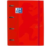 Archivador 4 anillas con recambio y goma Oxford TOUCH, Tapa Extra dura A4+ con Recambio 100 Hojas, Cuadrícula 5x5 Red