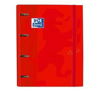Archivador 4 anillas con recambio y goma Oxford TOUCH, Tapa Extradura A4+ con Recambio 100 Hojas, Cuadrícula 5x5, Color Carmín