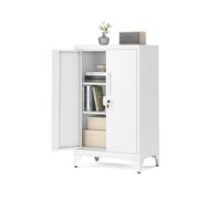 SONGMICS Archivador de Oficina, Armario Multifuncional, 2 Puertas, con Cerradura, Almacenamiento de Acero, para Sala de Estar, Blanco Mate OMC012W01