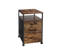 VASAGLE Archivador Móvil con 2 Cajones, Marco de Acero | Compartimento Abierto, de Oficina con Ruedas, Estilo Moderno Básico, Marrón Rústico y Tinta negra, Colección BARNET OFC71X