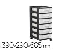 Archivo 2000 Cajonera de almacenaje con 6 cajones y ruedas, negra y transparente