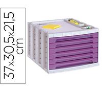 Archivo 2000 Fichero de sobremesa de 6 cajones violeta translúcido con bandeja organizadora