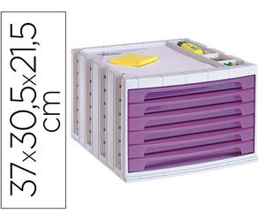 Archivo 2000 Fichero de sobremesa de 6 cajones violeta translúcido con bandeja organizadora