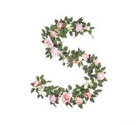 Arco de flores artificiales de boda, vid verde con rosas blancas o rosas, decoración de jardín al aire libre para eventos (rosa-2)