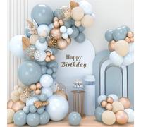 Arco de Globos de Cumpleaños Azul Oro, 106pcs Kit Guirnalda Globos Azul Beige con Globo Azul Macarrón Blanco Arena, Feliz Cumpleaños Decoracion Bluey Dorado Niño para Fiesta Baby Shower Boda Comunion