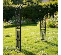 Arco de metal pesado e cenador de jardín para plantas trepadoras, 260 cm de ancho x 269 cm de alto, enrejado al aire libre, par de boda, diseño floral negro, perfecto para eventos