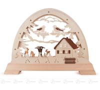 Arco decorativo con ciervos y comedero, con iluminación eléctrica. Dimensiones: 49 x 36,5 x 6,5 cm. Nuevo