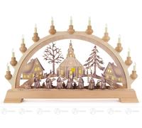Arco decorativo de Seiffen, con motivos de la iglesia, de colores y con iluminación eléctrica. Dimensiones: 65 x 40 cm. Producto nuevo