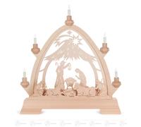 Arco decorativo gótico con la representación del nacimiento de Cristo, con iluminación eléctrica.Dimensiones: 42 cm de ancho x 43 cm de alto x 6,5 cm de profundidad.Producto nuevo
