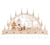 Arco decorativo navideño con motivos de mercado navideño, con iluminación eléctrica. Dimensiones: 78 cm de ancho x 46 cm de alto x 7,5 cm de profundidad. Nuevo