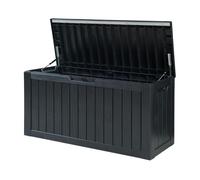 Arcón exterior vades con tapa 117x47x59cm - negro efecto madera [casa.pro]