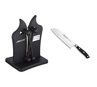 Arcos Afilador Profesional de Cuchillos y Cuchillo Santoku Asiático - Serie Riviera, Hoja de Acero Inoxidable Forjado NITRUM 180 mm, Mango de Polyoxymethylene
