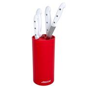 Arcos Artika - Juego de Cuchillos 4 piezas - Acero Inoxidable NITRUM - Mango Blanco - Taco color rojo
