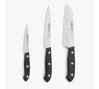 Arcos Bolonia Set 3 Cuchillos de Cocina Acero Inoxidable Nitrum | Mondador, cocina y santoku. Mango de polioximetileno POM. Serie Bolonia. Color negro.