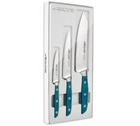 ARCOS Brooklyn - Set de 3 Cuchillos (100 / 150 / 190 mm) - Acero Inoxidable Forjado Nitrum® - Mango de Micarta Azul - 858110