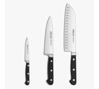 Arcos Clásica Set 3 Cuchillos de Cocina Forjados Acero Inoxidable Nitrum | Mondador, cocina y santoku. Mango de polioximetileno POM. Serie Clásica. Color negro.
