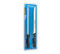 Arcos Conjunto Cuchillos cortar y jamoneros laerie Universal -et 2 piezas (1 Cuchillo + 1 afilador acero) - Hoja Acero Inoxidable Nitrum - Mango polioximetileno (POM) en color negro,.