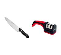 Arcos Cuchillo Chef 8 pulgadas Acero Inoxidable, Cuchillo cocina profesional multiusos para cortar carne y verduras, negro & Afilador Profesional con Mango Ergonómico