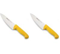 Arcos Cuchillo Chef con Hoja Acero Inoxidable Nitrum 200 mm. Cuchillo cocina profesional multipropósito. Mango ergonómico polipropileno. Serie 2900. Color amarillo. (Paquete de 2)