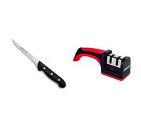 Arcos Cuchillo deshuesador con Hoja Acero Inoxidable Nitrum 160 mm, negro & Afilador Profesional con Mango Ergonómico de Uso Manual para Afilar y Pulir Cuchillos