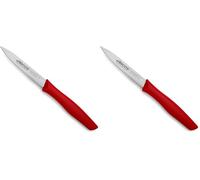 Arcos Cuchillo Mondador Acero Inoxidable NITRUM 100 mm - Ideal para Pelar Frutas y Verduras - Mango Antideslizante Rojo - Serie Nova - Durabilidad y Precisión (Paquete de 2)