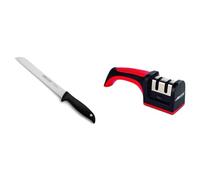 Arcos Cuchillo para pan 8 pulgadas con Hoja Acero Inoxidable Nitrum 200 mm, Obtenga una gran variedad cortes para su comida, Color negro & Afilador Profesional con Mango Ergonómico