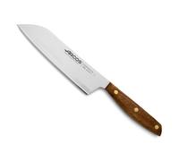 Arcos Cuchillo Santoku Acero Inoxidable. Cuchillo cocina japonés para pescado, carne y verduras. Mango madera Ovengkol 100% natural FSC y Hoja 190 mm. Serie Nordika. Color marrón. Brown