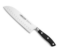 Arcos Cuchillo Santoku Acero Inoxidable. Cuchillo cocina profesional japonés cortar carne, pescado y verduras. Mango ergonómico polioximetileno y Hoja 180 mm. Serie Riviera. Color negro.