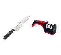 Arcos Cuchillo Universal Santoku 170Mm, Acero Inoxidable, Plateado, 33X7X2 Cm + Afiladores, Afilador De Cuchillos De Mano, Hecho De Abs + Tpe, Rodillos Cerámico Y Carburo, Color Rojo Y Negro