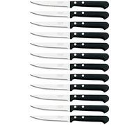 Arcos Cuchillos de Mesa - Caja de 12 uds Cuchillo Chuletero Cuchillo de Mesa - Hoja de Acero Inoxidable NITRUM 110 mm - Mango de Nylon - Color Negro (12 uds)