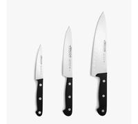 Arcos Estuche de 3 cuchillos Universal – Hoja de acero inoxidable, mango de polieximetileno, Negro
