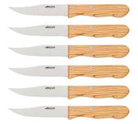 ARCOS Forest - Cuchillo Churrasco / Chuletero (125 mm) - Acero Inoxidable Nitrum® - Mango de Madera de Encina - PACK 6